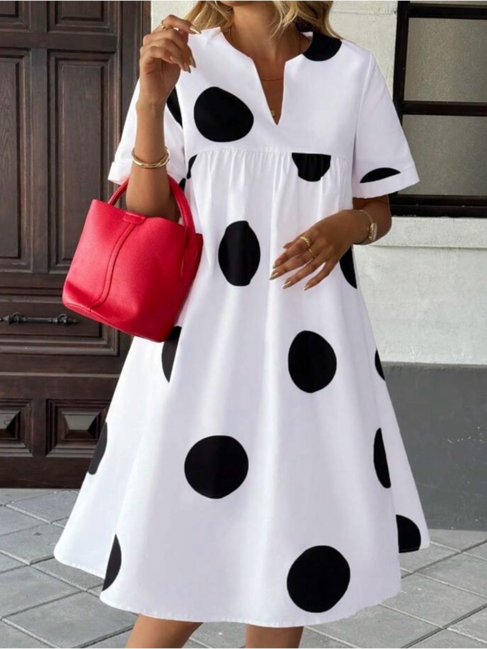 White Dress with Large Black Polka Dots